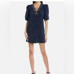 SACHIN & BABI Tripp Dress Corduroy Navy Blue Studded Leather Trimmed, pockets.